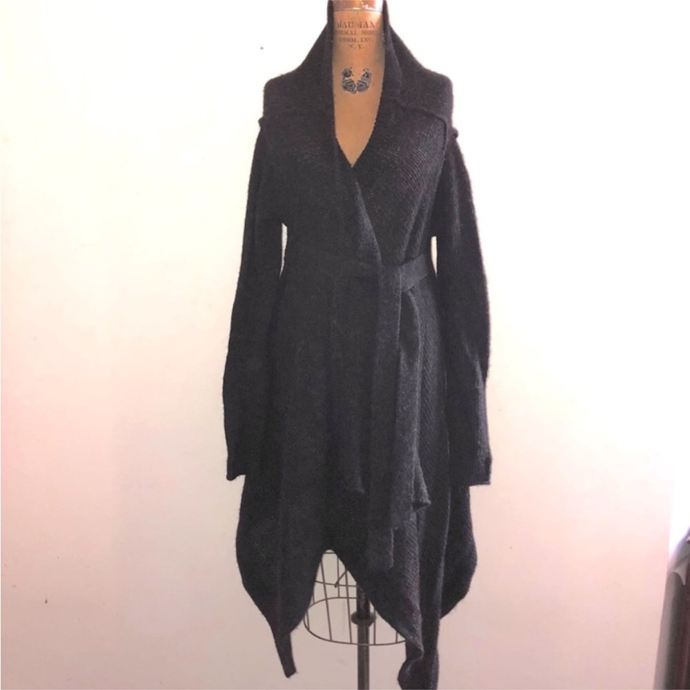 AllSaints SPITALFLELDS] Charcoal Alpaca Wool Asymmetrical Sweater Cardigan Coat.